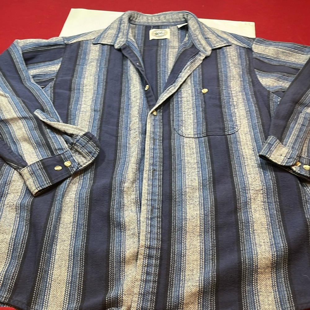 Bay Area Traders XL BLUE HERRINGBONE STRIPED Flannel Shirt buttons HEAVY RUGGED